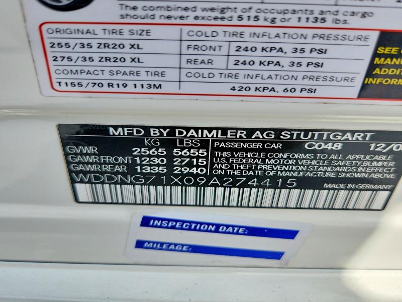 70493846 :رقم المزاد ، WDDNG71X09A274415 vin ، 2009 Mercedes-benz S مزاد بيع