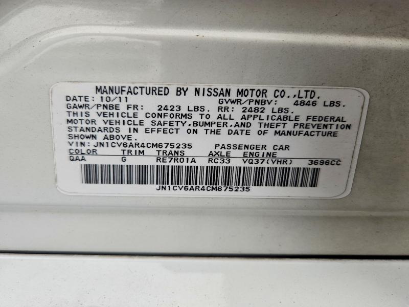 67235446 :رقم المزاد ، JN1CV6AR4CM675235 vin ، 2012 Infiniti G37 Sedan مزاد بيع