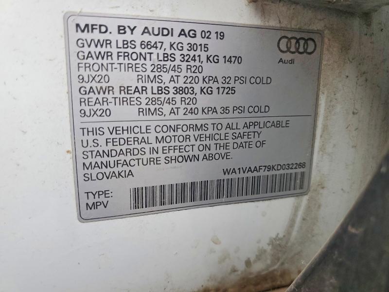 Aukcja sprzedaży 2019 Audi Q7, vin: WA1VAAF79KD032268, numer aukcji: 68106856