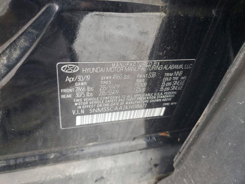 2019 Hyundai Santa Fe მანქანა იყიდება აუქციონზე, vin: 5NMS5CAA2KH118671, აუქციონის ნომერი: 67438906