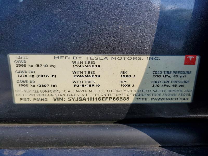 68813216 :رقم المزاد ، 5YJSA1H16EFP66588 vin ، 2014 Tesla Model S مزاد بيع