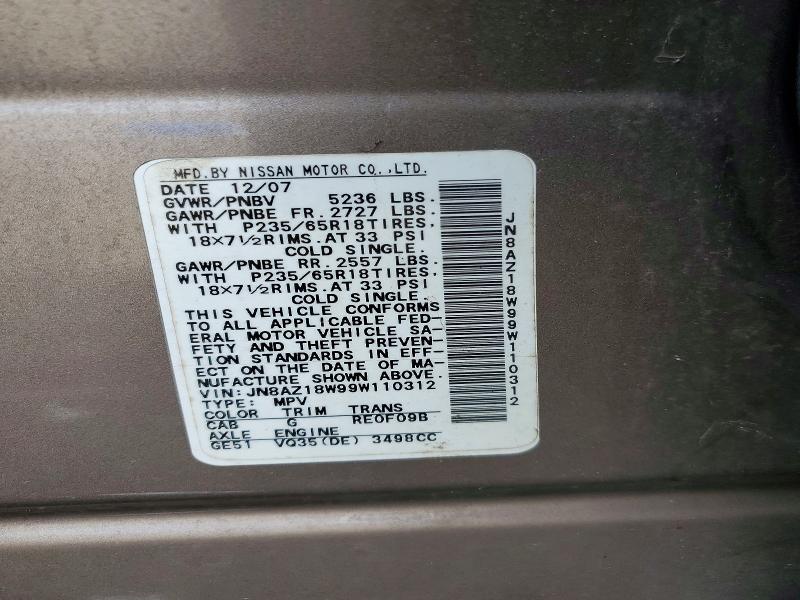 Aukcja sprzedaży 2009 Nissan Murano, vin: JN8AZ18W99W110312, numer aukcji: 69954626