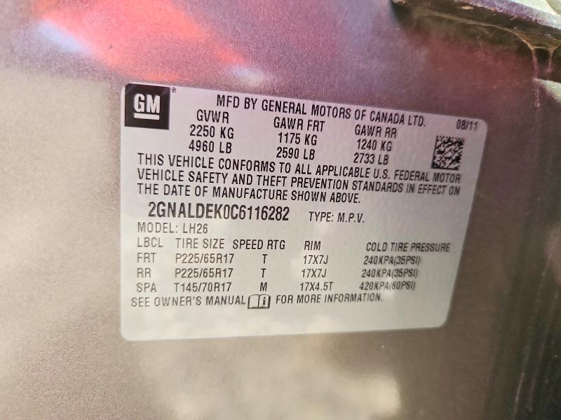 2012 Chevrolet Equinox მანქანა იყიდება აუქციონზე, vin: 2GNALDEK0C6116282, აუქციონის ნომერი: 68739546