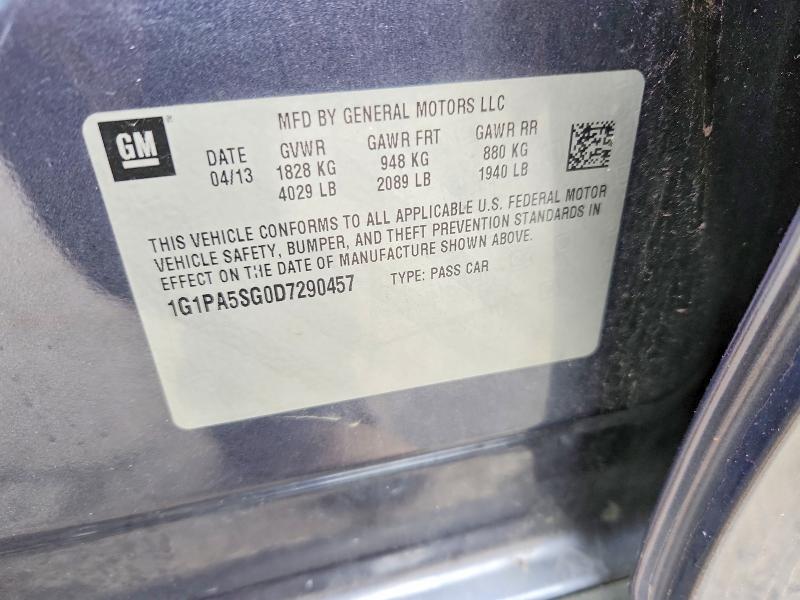 69555716 :رقم المزاد ، 1G1PA5SG0D7290457 vin ، 2013 Chevrolet Cruze مزاد بيع