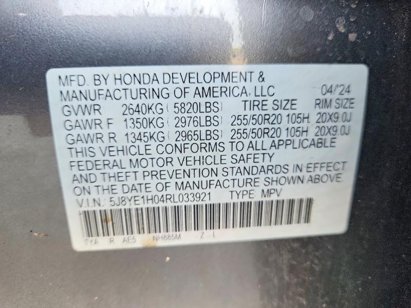 68515516 :رقم المزاد ، 5J8YE1H04RL033921 vin ، 2024 Acura Mdx مزاد بيع