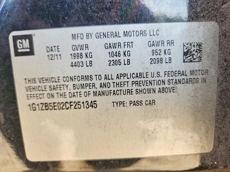 67880706 :رقم المزاد ، 1G1ZB5E02CF251345 vin ، 2012 Chevrolet Malibu مزاد بيع