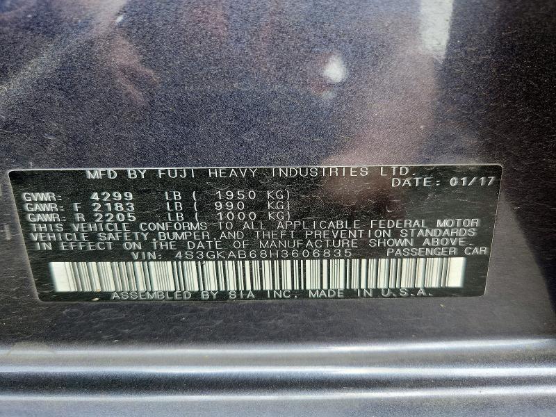 Aukcja sprzedaży 2017 Subaru Impreza, vin: 4S3GKAB68H3606835, numer aukcji: 68752316