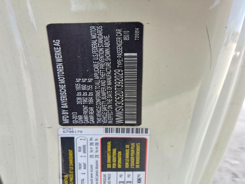 Продажа на аукционе авто 2013 Mini Cooper, vin: WMWSV3C52DT392029, номер лота: 69744186