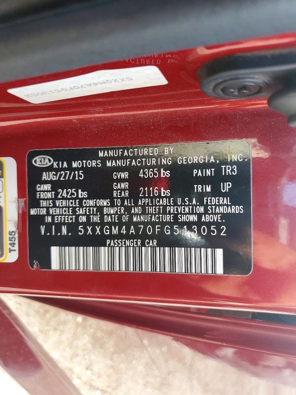 67407986 :رقم المزاد ، 5XXGM4A70FG513052 vin ، 2015 Kia Optima مزاد بيع