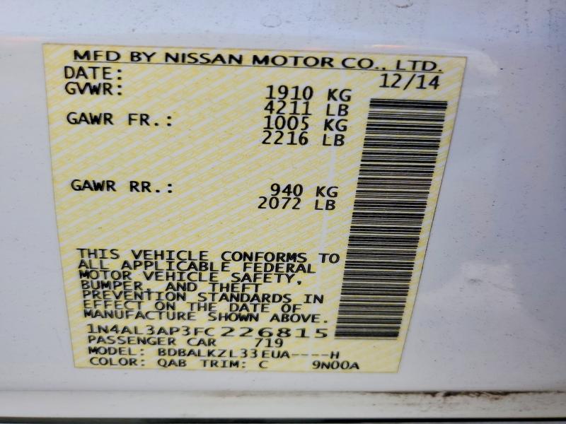 69549706 :رقم المزاد ، 1N4AL3AP3FC226815 vin ، 2015 Nissan Altima مزاد بيع