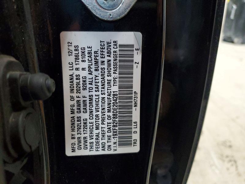2013 Honda Civic მანქანა იყიდება აუქციონზე, vin: 19XFB2F88DE204281, აუქციონის ნომერი: 70245336