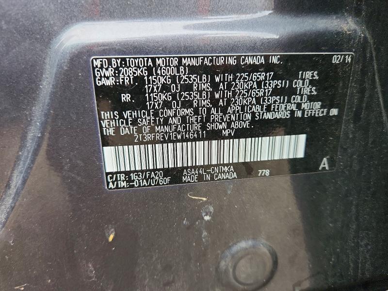 70720456 :رقم المزاد ، 2T3RFREV1EW146411 vin ، 2014 Toyota Rav4 مزاد بيع