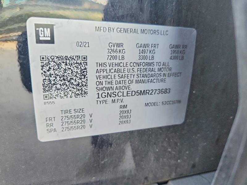 Aukcja sprzedaży 2021 Chevrolet Tahoe, vin: 1GNSCLED5MR273683        , numer aukcji: 64927156
