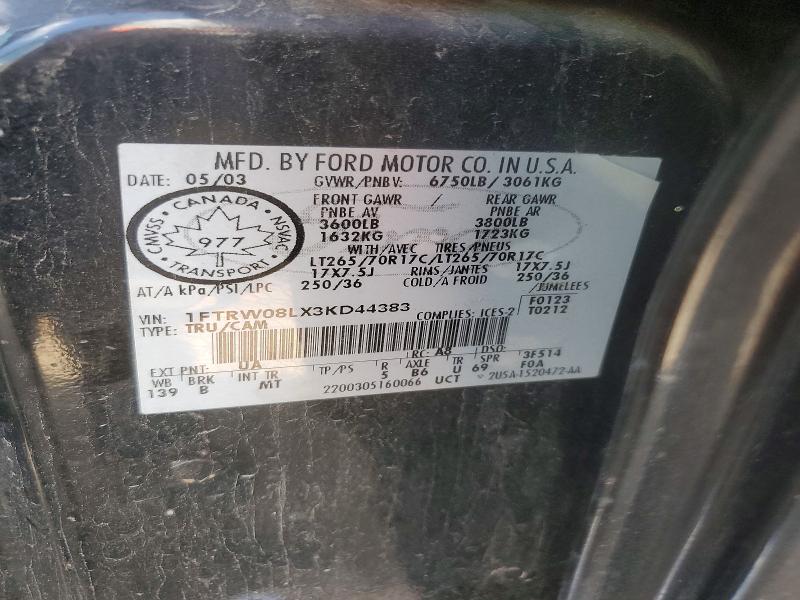 Продажа на аукционе авто 2003 Ford F150, vin: 1FTRW08LX3KD44383, номер лота: 69786656