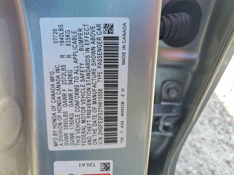 69536186 :رقم المزاد ، 2HGFE2F53TH615556 vin ، 2026 Honda Civic مزاد بيع