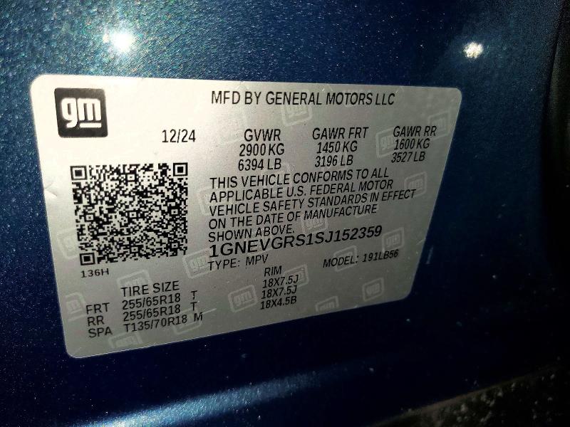 Aukcja sprzedaży 2025 Chevrolet Traverse, vin: 1GNEVGRS1SJ152359, numer aukcji: 67179326