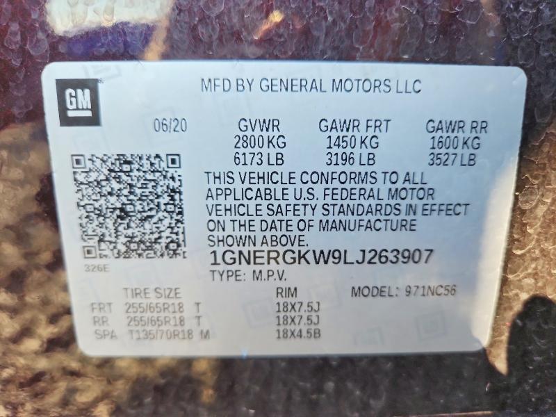 68873236 :رقم المزاد ، 1GNERGKW9LJ263907 vin ، 2020 Chevrolet Traverse مزاد بيع