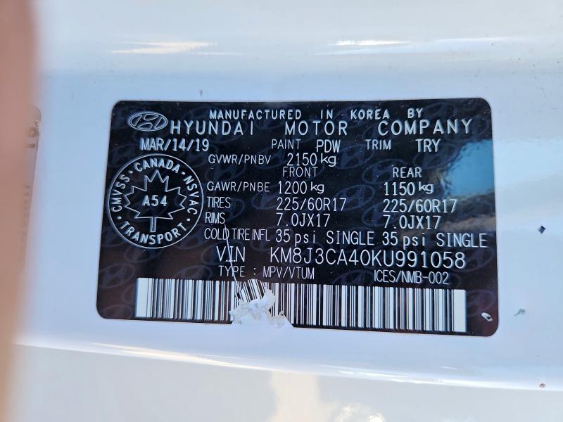 Aukcja sprzedaży 2019 Hyundai Tucson, vin: KM8J3CA40KU991058, numer aukcji: 69711106
