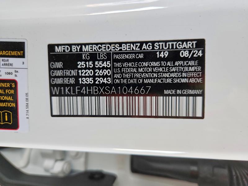 Продажа на аукционе авто 2025 Mercedes-benz E, vin: W1KLF4HBXSA104667, номер лота: 67756876
