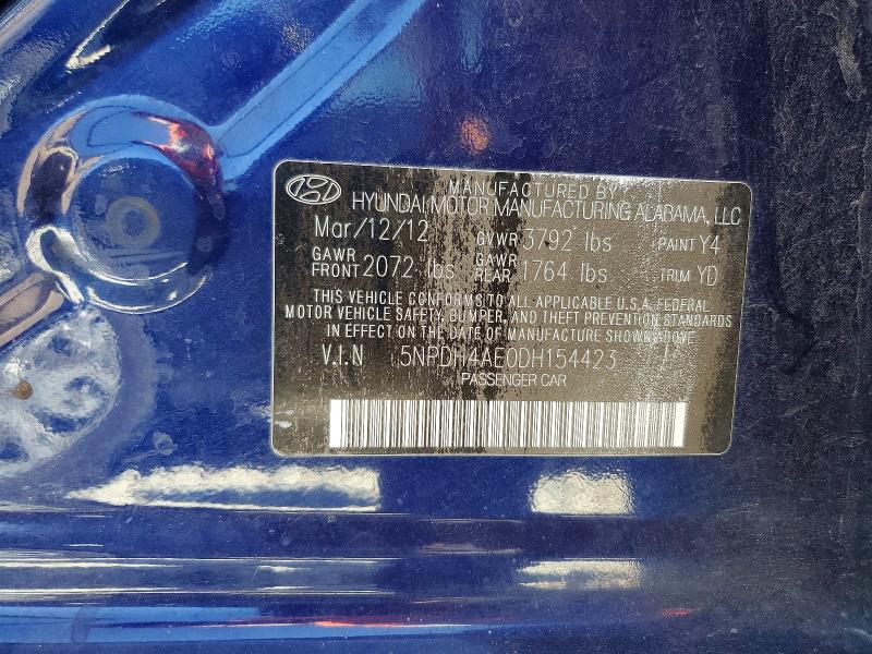 70254746 :رقم المزاد ، 5NPDH4AE0DH154423 vin ، 2013 Hyundai Elantra مزاد بيع