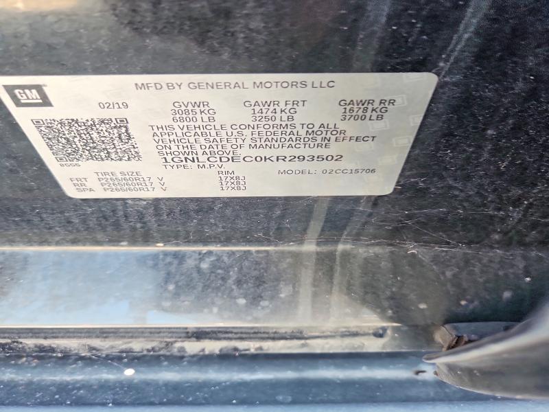 69689946 :رقم المزاد ، 1GNLCDEC0KR293502 vin ، 2019 Chevrolet Tahoe مزاد بيع