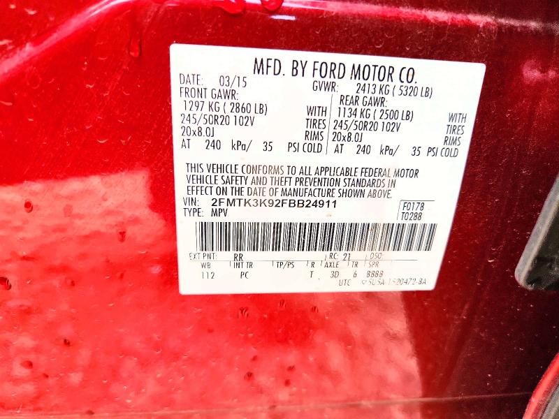2015 Ford Edge მანქანა იყიდება აუქციონზე, vin: 2FMTK3K92FBB24911, აუქციონის ნომერი: 70483046