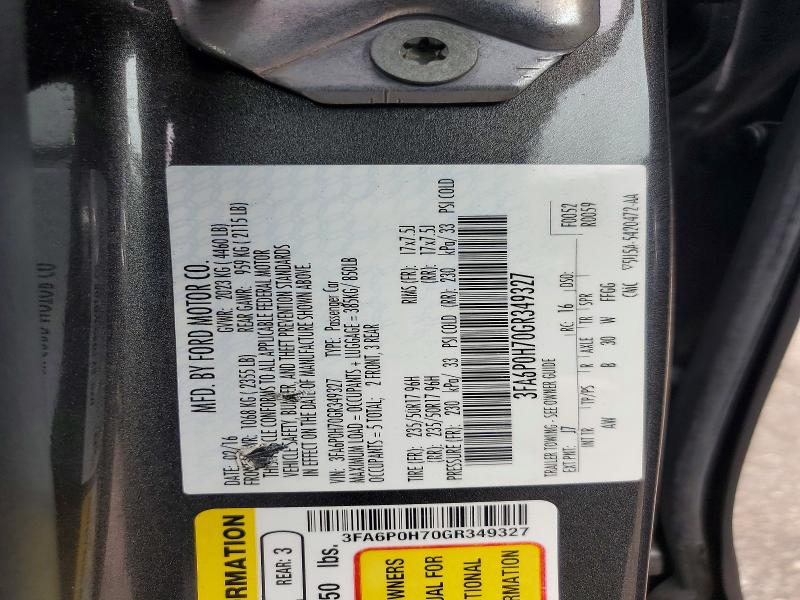 70685826 :رقم المزاد ، 3FA6P0H70GR349327 vin ، 2016 Ford Fusion مزاد بيع