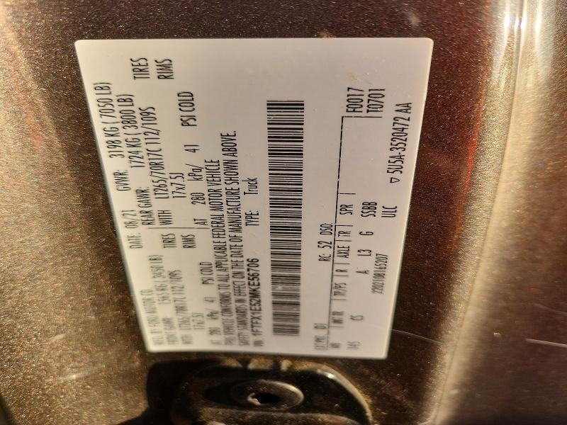 Aukcja sprzedaży 2021 Ford F150, vin: 1FTFX1E52MKE56706, numer aukcji: 68548526