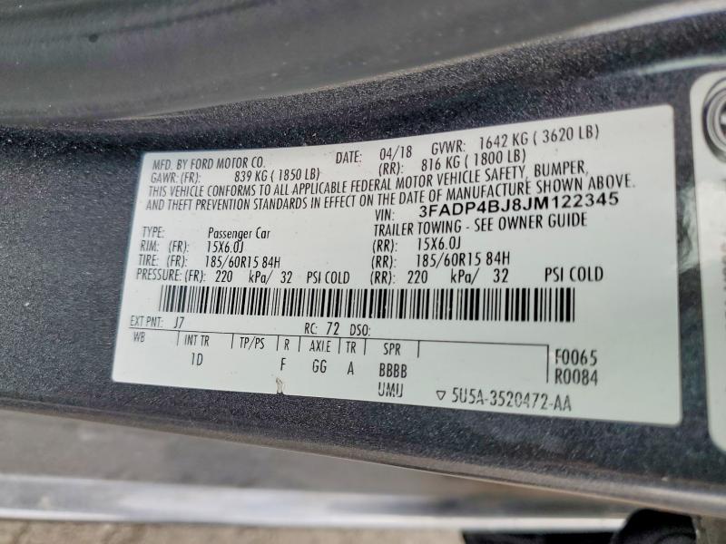 Продаж на аукціоні авто 2018 Ford Fiesta, vin: 3FADP4BJ8JM122345, номер лоту: 68894136