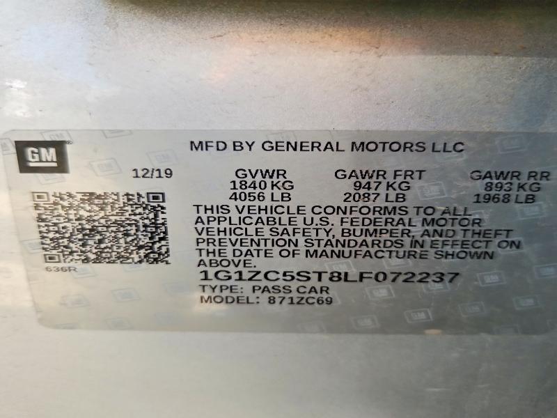 Продаж на аукціоні авто 2020 Chevrolet Malibu, vin: 1G1ZC5ST8LF072237, номер лоту: 68056406