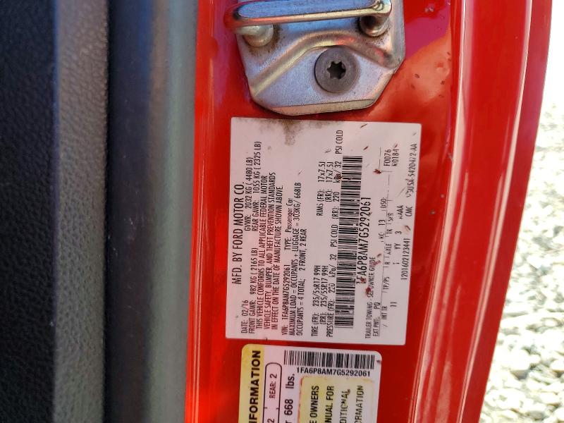 68822246 :رقم المزاد ، 1FA6P8AM7G5292061 vin ، 2016 Ford Mustang مزاد بيع