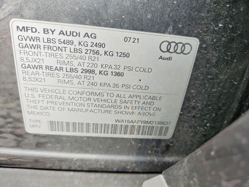 2021 Audi Q5 მანქანა იყიდება აუქციონზე, vin: WA15AAFY8M2138637, აუქციონის ნომერი: 68275116