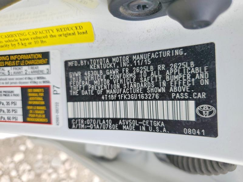 71258916 :رقم المزاد ، 4T1BF1FK3GU163276 vin ، 2016 Toyota Camry مزاد بيع