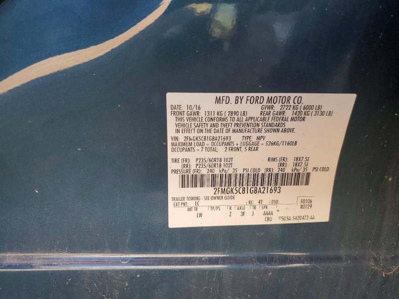Продаж на аукціоні авто 2016 Ford Flex, vin: 2FMGK5C81GBA21693, номер лоту: 70746636