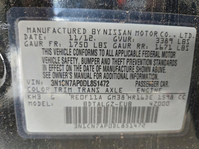 Продаж на аукціоні авто 2013 Nissan Versa, vin: 3N1CN7AP0DL851472, номер лоту: 71438066