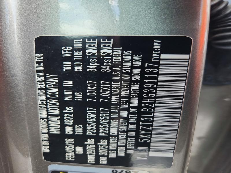 69000436 :رقم المزاد ، 5XYZT3LB2HG391137 vin ، 2017 Hyundai Santa Fe Sport مزاد بيع
