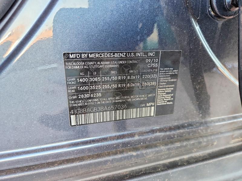 67522206 :رقم المزاد ، 4JGBB8GB3BA657036 vin ، 2011 Mercedes-benz Ml مزاد بيع