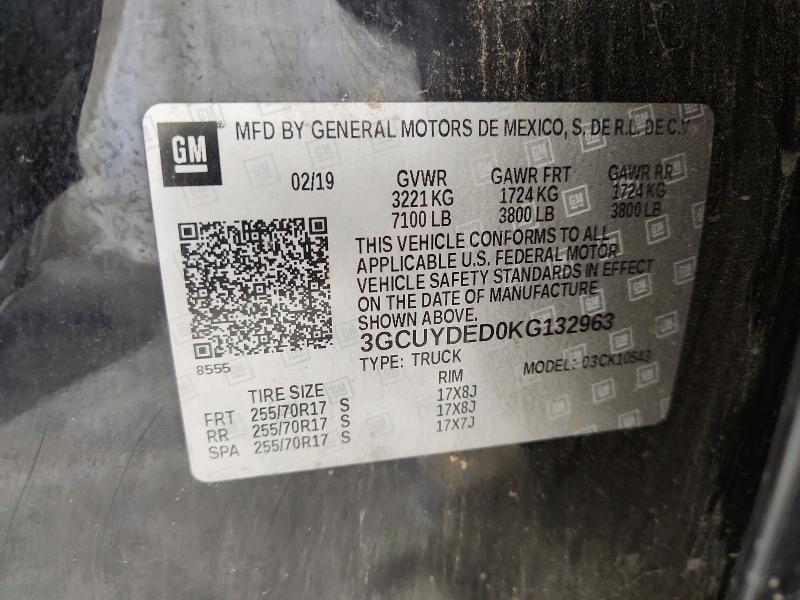 2019 Chevrolet Silverado მანქანა იყიდება აუქციონზე, vin: 3GCUYDED0KG132963, აუქციონის ნომერი: 69317246