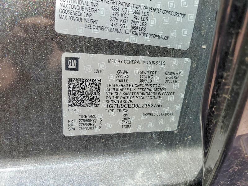 2020 Gmc Sierra მანქანა იყიდება აუქციონზე, vin: 1GTU9CED0LZ182755, აუქციონის ნომერი: 67986086
