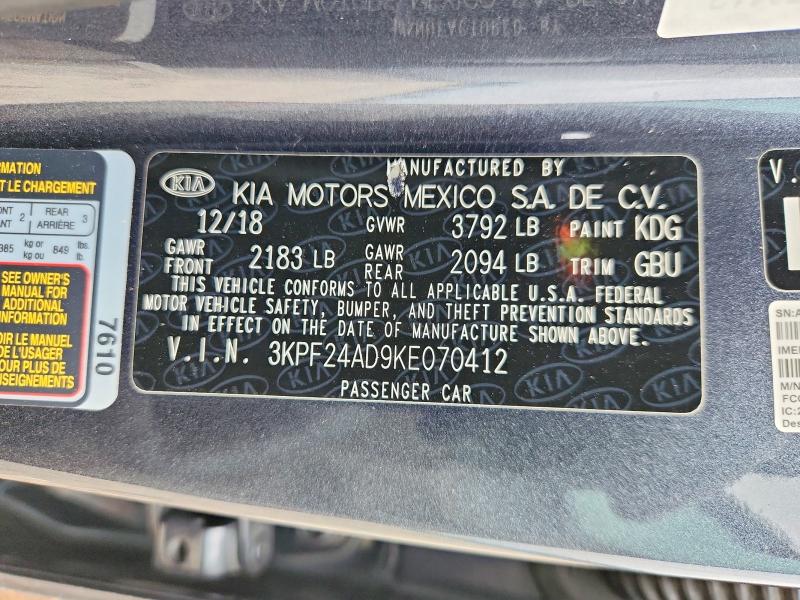 2019 Kia Forte მანქანა იყიდება აუქციონზე, vin: 3KPF24AD9KE070412, აუქციონის ნომერი: 67454406
