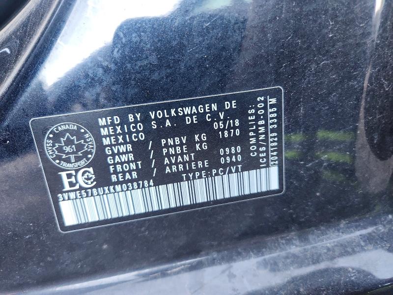 2019 Volkswagen Jetta მანქანა იყიდება აუქციონზე, vin: 3VWE57BUXKM038784, აუქციონის ნომერი: 68034796