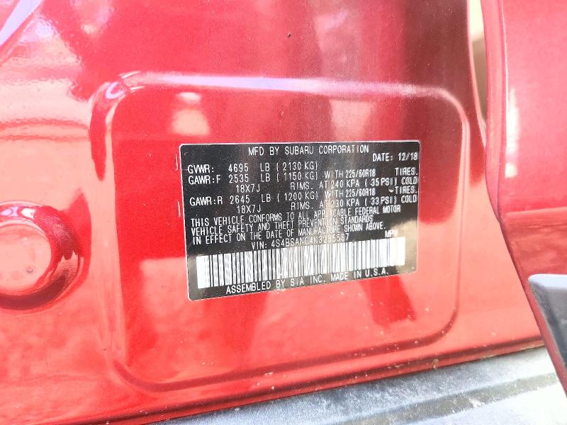 Aukcja sprzedaży 2019 Subaru Outback, vin: 4S4BSANC4K3285567, numer aukcji: 68061816