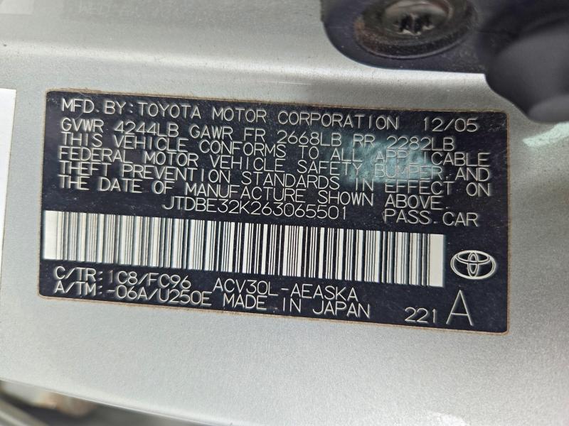 70707716 :رقم المزاد ، JTDBE32K263065501 vin ، 2006 Toyota Camry مزاد بيع