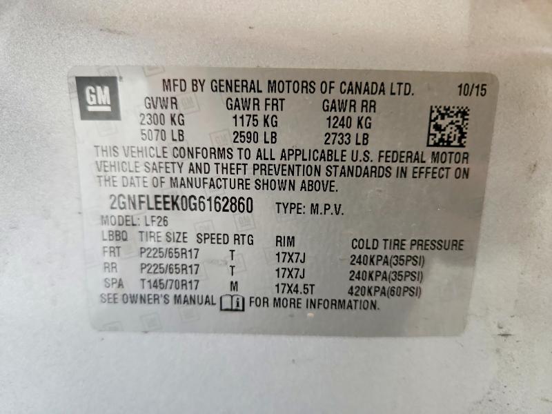 Продажа на аукционе авто 2016 Chevrolet Equinox, vin: 2GNFLEEK0G6162860, номер лота: 66593106