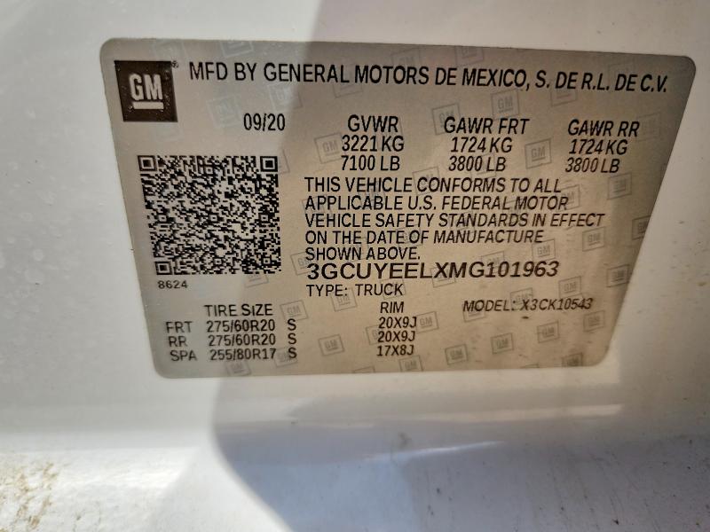 2021 Chevrolet Silverado მანქანა იყიდება აუქციონზე, vin: 3GCUYEELXMG101963, აუქციონის ნომერი: 69735946