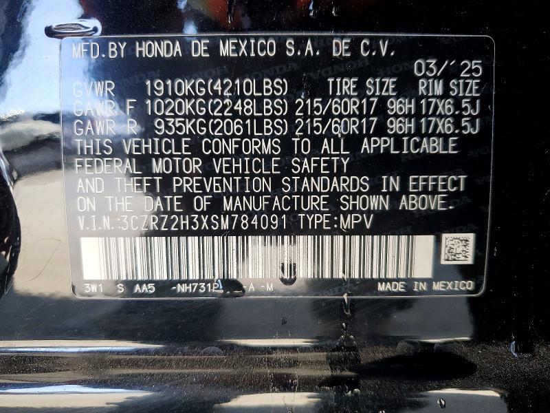 68423746 :رقم المزاد ، 3CZRZ2H3XSM784091 vin ، 2025 Honda Hr-v مزاد بيع