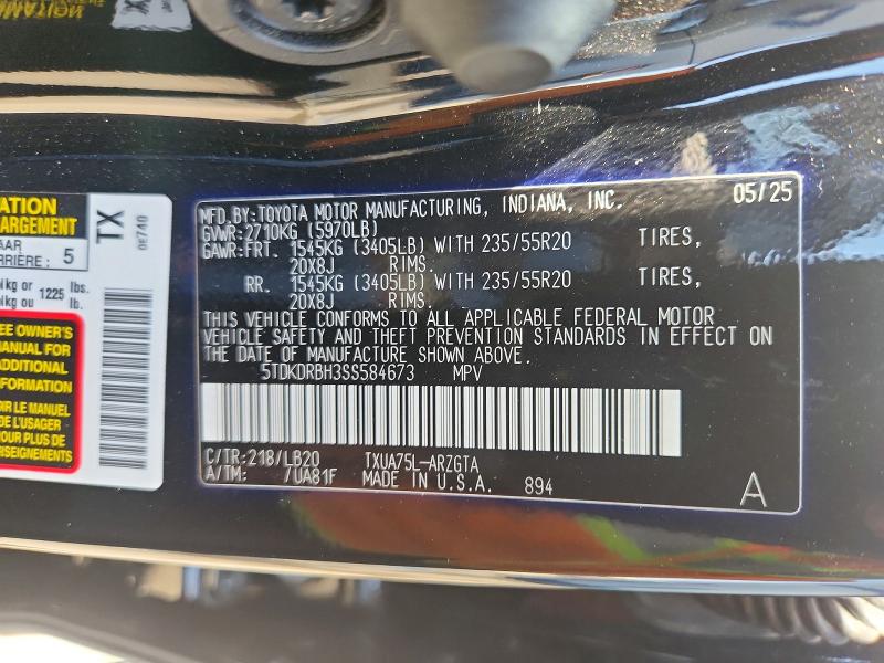 2025 Toyota Highlander მანქანა იყიდება აუქციონზე, vin: 5TDKDRBH3SS584673, აუქციონის ნომერი: 70119186
