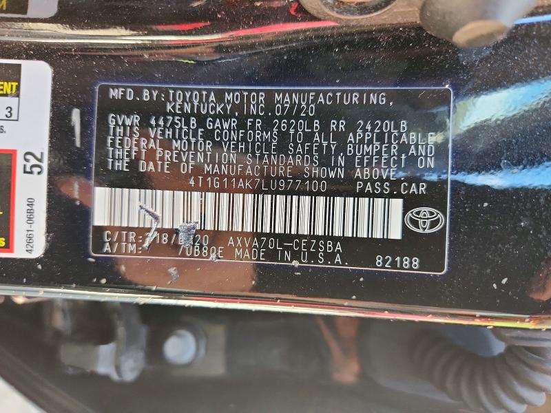 Aukcja sprzedaży 2020 Toyota Camry, vin: 4T1G11AK7LU977100, numer aukcji: 70150746