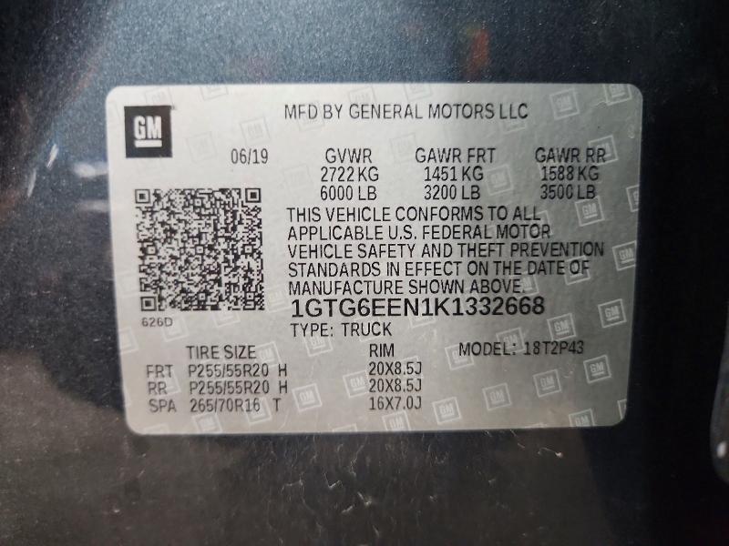 2019 Gmc Canyon მანქანა იყიდება აუქციონზე, vin: 1GTG6EEN1K1332668, აუქციონის ნომერი: 69501176