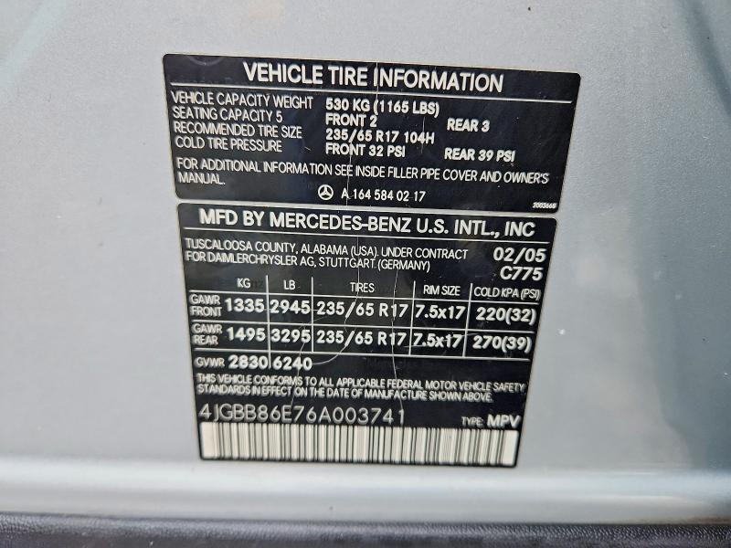 Aukcja sprzedaży 2006 Mercedes-benz Ml, vin: 4JGBB86E76A003741        , numer aukcji: 68716616